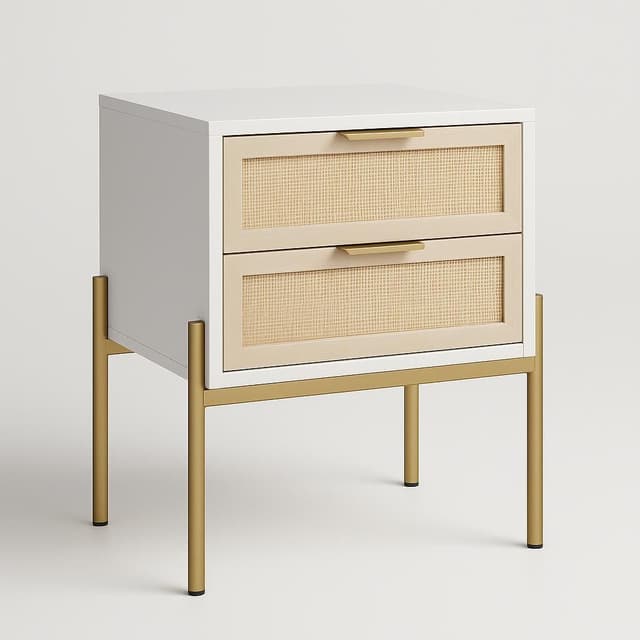 Nathan James Mina Rattan and Wood Storage Nightstand White