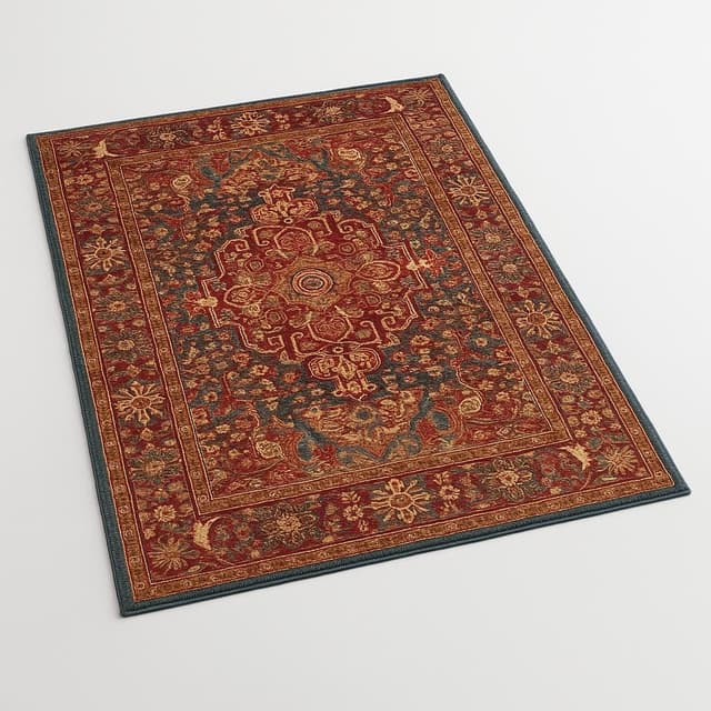 Persian Kashan Wool Area Rug Blue/Red 5x7