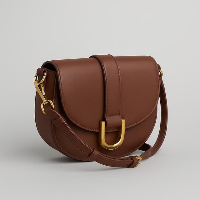Charles & Keith Gabine Leather Saddle Bag Brown